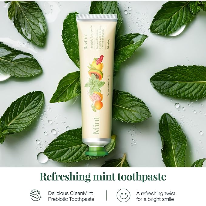 Revitin Toothpaste | Fluoride-Free Prebiotic Mint Tooth Gel | No SLS, Gluten Free, Dye Free, GMO Free, No Sweeteners | Non-Toxic, Kid Approved, Pack of 3