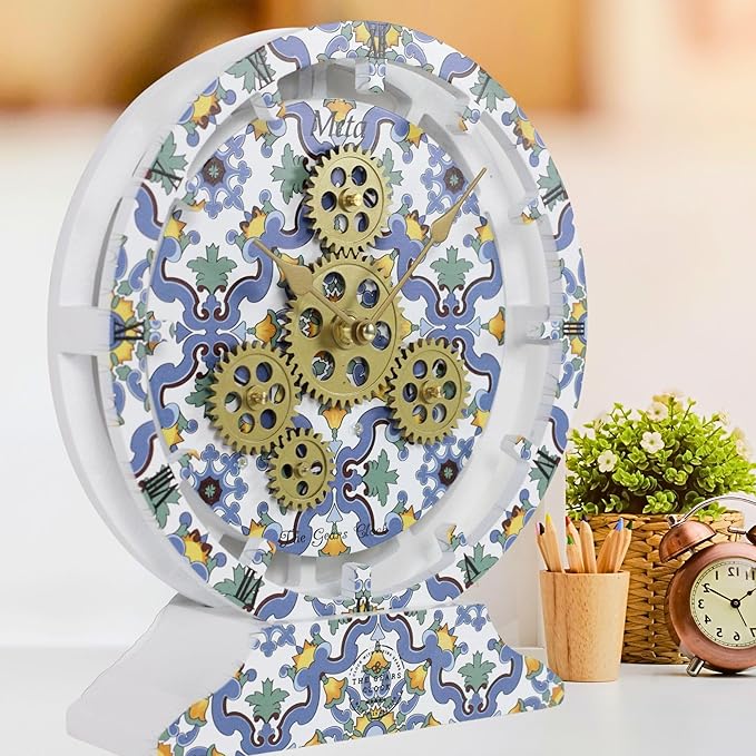 The Gears Clock Wall Clock Italy Collection with Moving Gears (Meta, 10 inch Round)