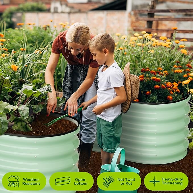 2 Pcs 4.5x2x1ft Oval Raised Garden Bed, Galvanized Raised Beds,Open-Ended Base Metal Raised Planter Beds,Garden Bed Outdoor,Planter Raised Boxes for Vegetables, Flowers,Tool-Free Asse,Green