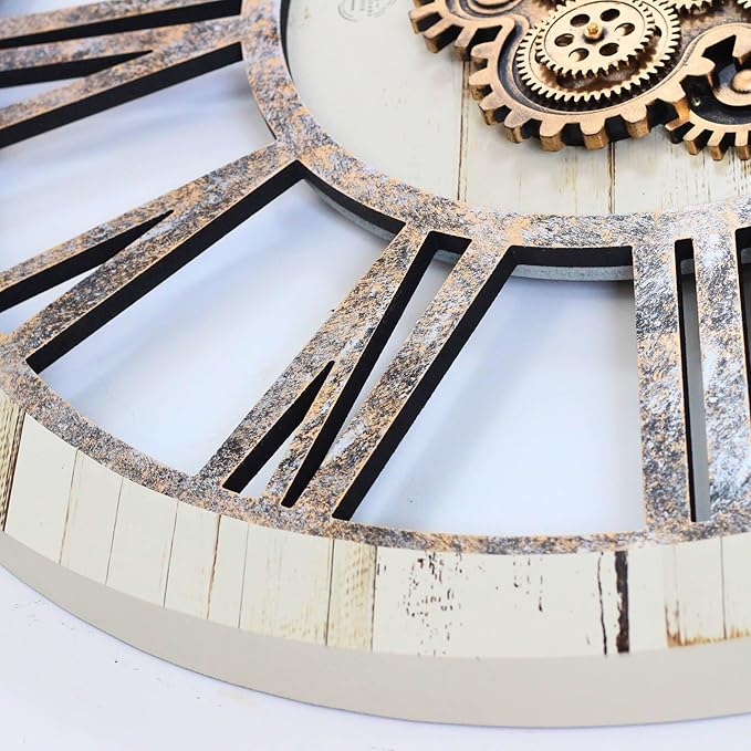 The Gears Clock 36'' Inch Real Moving Gear Wall Clock Vintage Industrial Oversized Rustic Farmhouse (Desert Beige)