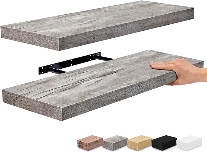 Sorbus Floating Shelves for Wall - 24" Bathroom Shelves, Wall Decor for Bedroom, Kitchen, Living Room, Home Decor & Book Storage - Mounted Floating Shelf with Invisible Brackets (Gray, 2 Pack)