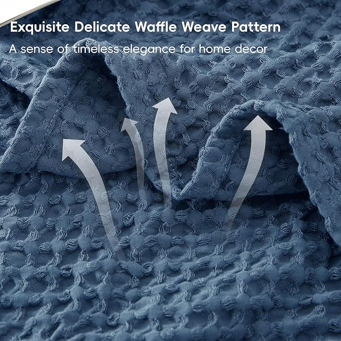 PHF Ultra Soft Waffle Weave Blanket Queen Size 90"x 90"- Washed Lightweight Breathablee Cozy Woven Blanket - Great for Couch Bed Sofa Home Car - Navy Blue