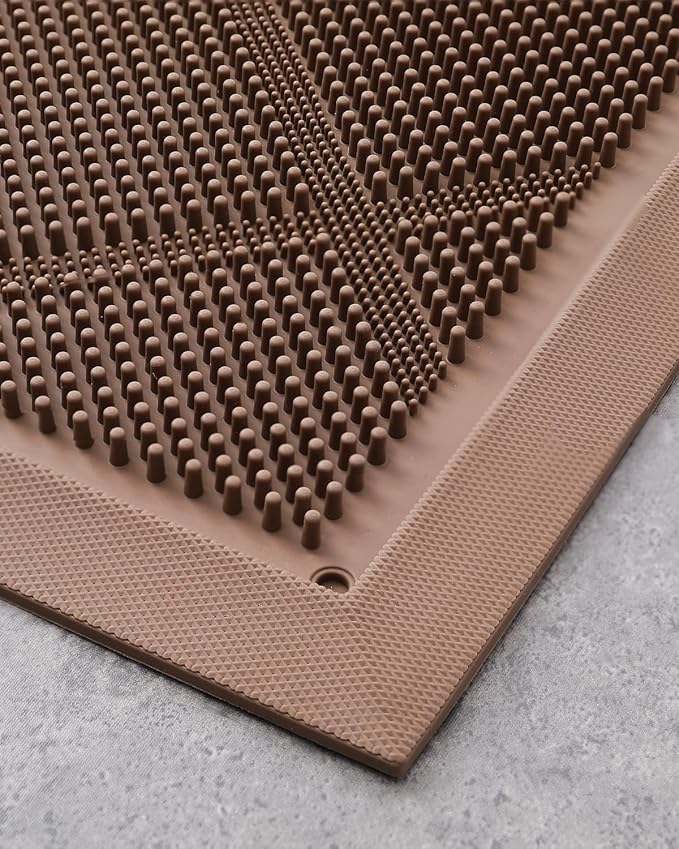 DEXI Front Door Mats Outside Entrance, 17x36 Rubber Waterproof Dirt Trapping Entry Mat for Entryway, Heavy Duty Non-Slip Low-Profile Welcome Doormat All Weather for Patio, Brown