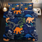 Blue Dinosaur Comforter Set Queen Boys,Cute Dinosaur Bedding Set Queen for Kids,Kawaii Dragon Comforter Blue Bedroom Decor,Cute Animal Bedding Kawaii Animal Quilt Boys