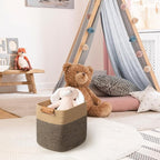 danpinera 3-Pack Cotton Rope Baskets for Storage, 11"x11" Cube Storage Cubes Store Toys, Towel, Snack, Storage Bins with Reinforced Stitching & Practical Handles, Black & Brown