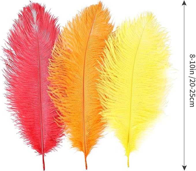 THARAHT Red Orange Yellow Ostrich Feathers 24pcs Natural Bulk 8-10Inch 20cm-25cm for Crafts Wedding Party Centerpieces Halloween and Home Decoration Feathers