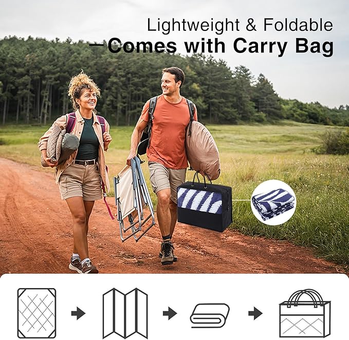 OLANLY Waterproof Outdoor Rug 5x8 ft, Reversible Outdoor Plastic Straw Rug with Leaf Pattern, RV Mat, Indoor Outdoor Carpet for Patio, Camping, Balcony, Deck, Backyard, Navy & White