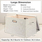Large 17 36 Quart Collapsible Stackable Storage Bins with Lids, 1 Pack Beige Foldable Fabric Closet Storage Boxes with Lids, 4 Handles Toy Heavyduty Dark Gray Linen Storage Cube Box