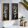 3D Vintage Black Living Room Decor (Set of 2) Lightweight, Wooden Ready-to-Hang Framed Moody Floral Wall Art for Bathroom, Bedroom or Office - Dark Textured Boho Farmhouse Wall Decor - Gift-Boxed