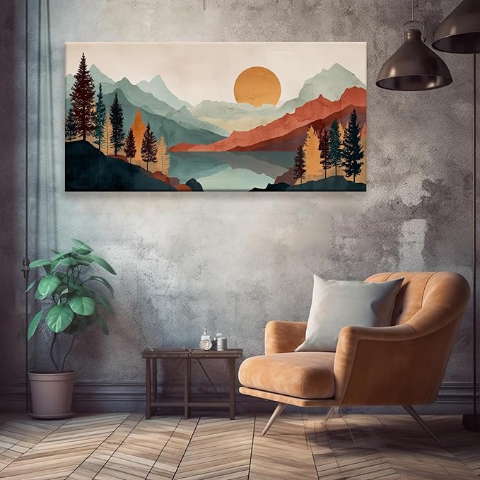 Tsomzxng Mountain Abstract Boho Wall Art For Living Room Modern Canvas Art Wall Decor Colorful Wall Art Bedroom Office Abstract Wall Decor Mountain Forest Landscapes Painting Wall Pictures 24×48 In