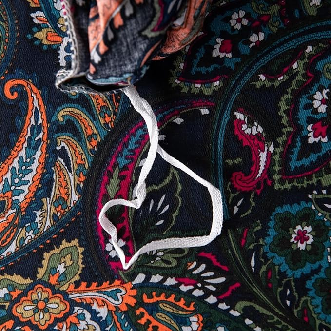 ABREEZE Luxury Vintage Black Duvet Cover Sets Damask Paisley Bedding Set Retro 100% Brushed Cotton Zipper Closure Bedding Collection King Size