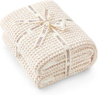 Snuggle Sac Cream Waffle Throw Blanket for Couch Bed Sofa 50x60 inches, Reversible Beige Blanket Microfiber Fluffy Fuzzy Cozy Knit Soft Throws for Women Mothers Birthday Gifts