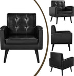 Yaheetech Mid-Century Accent Chairs, PU Leather Modern Upholstered Living Room Chair, Cozy Armchair Button Tufted Back and Wood Legs for Bedroom/Office/Cafe Black 2PCS