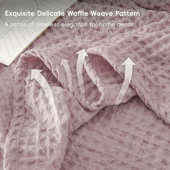 PHF Ultra Soft Waffle Weave Blanket King Size 104"x 90"- Washed Lightweight Breathable Cozy Woven Blanket for Bed - Aesthetic Decor for Couch Bedding Sofa Home Car - Dusty Rose