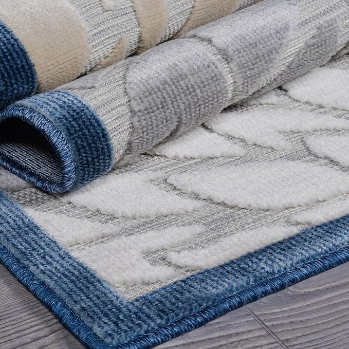 Beverly Rug Outdoor Runner Rug 2x7 Modern Floral Tropical Area Rugs for Indoor and Outdoor Patio Easy to Clean Non Shedding Living Room Porch Garden Washable Outside Carpet (2 x 7 Blue)