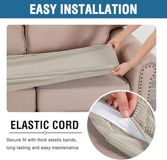 H.VERSAILTEX Super Stretch Individual Seat Cushion Covers Sofa Covers Couch Cushion Covers Slipcover Sets Thick Jacquard Textured Twill Fabric (1 Piece Sofa Cushion Cover, Island Fossi)