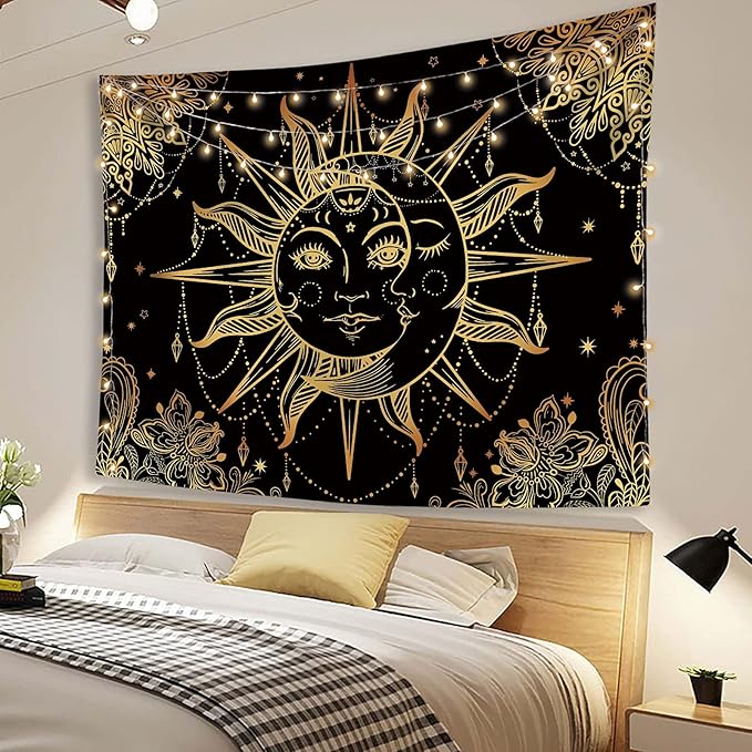 Lunerfex Hippie Sun and Moon Tapestry Bohemian Tapestry Aesthetic Cute Tapestries for Bedroom and Living Room Decor Sun 50×60 Inches