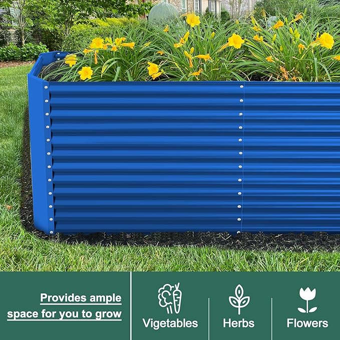 Land Guard 6x3x3ft Rectangular Galvanized Raised Garden Beds, Large-Capacity Metal Planter Box Outdoor, Durable Deep Raised Garden Bed 3ft Tall, Raised Beds for Gardening Vegetables, Royal Blue