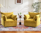 Oversized Accent Chair, 24.5" Deep Seat Large Reading Armchair with Removable Backrest & Detachable Cover,Chenille Yellow for Living Room/Bedroom/Office