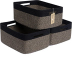 Large Storage Baskets for Shelves, Closet Organizers Bins for Clothes Blanket Towels, Baby Nursery, Toy Baskets Box, Woven Rope Baskets, 17 x 13 x 7.5”, 3 Packs Woven Brown
