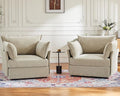 Oversized Accent Chair, Upholstered Modern Sofa Chair with Removable Backrest & Detachable Cover, 24.5" Deep Seat Large Reading Armchair for Living Room Bedroom Office - Chenille Beige Set of 2