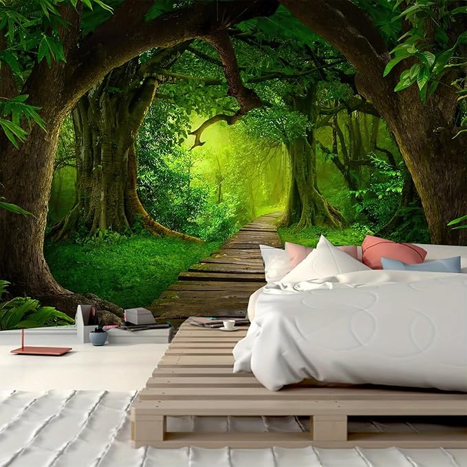 FENDROM Nature Forest Tree Cave Tapestry Wall Hanging Landscape Stream Through Green Rainforest Tapestries Jungle Creek Psychedelic Wall Blanket for Living Room