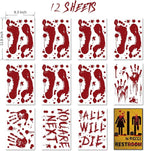 Halloween Clings- Bloody Handprint Footprint Floor Stickers, Scary Halloween Party Decor for Windows and Cars, Indoor/Outdoor Use - 12 Sheets