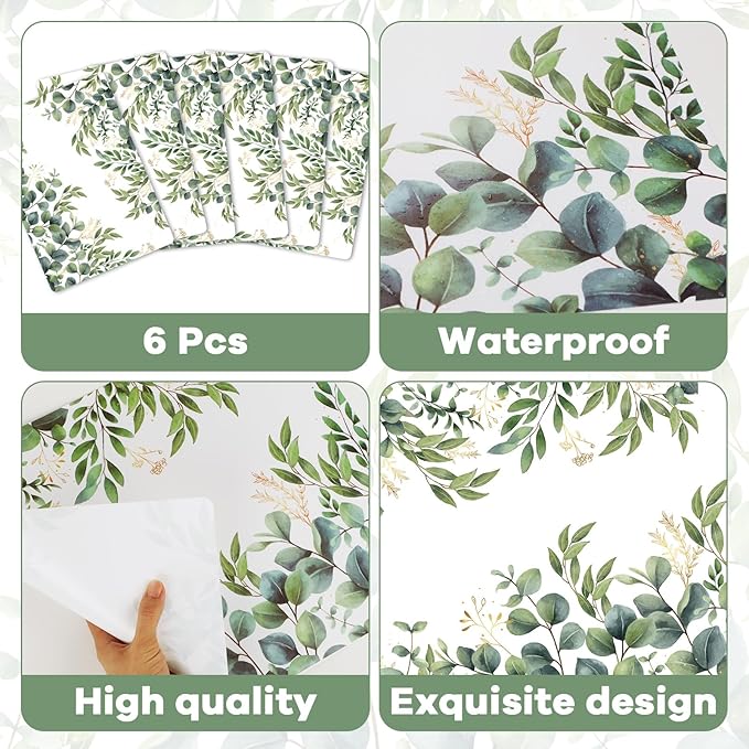 Eucalyptus Leaves Placemat Set of 6 Seasonal Summer Plastic Table Mats Spring Green Leaves Themed Place Mats Rustic Vintage Table Decoration for Indoor Outdoor Party Kitchen Dining