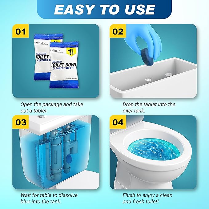 Automatic Toilet Bowl Cleaner Tablets – 40 Tabs - Blue Gel Toilet Tank Cleaner, Hard Water Ring Remover, Septic-Safe Heavy-Duty Stain & Smell Eliminator, Toilet Cleaning & Deodorizer