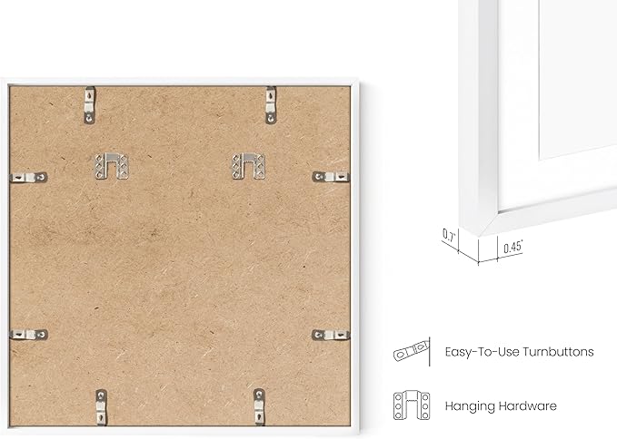 HAUS AND HUES 16x16 White Metal Picture Frames Matted to 12x12 - Features Premium Aluminum & Hanging Hardware, Shatterproof Plexiglass - Ideal for Home, Room, Office (16x16 in, White, Set of 4)