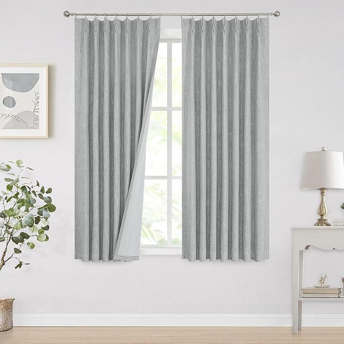 Vision Home Silver Gray Pinch Pleated Full Blackout Curtains Room Darkening Window Curtains 72 inch for Living Room Bedroom Thermal Insulated Pinch Pleat Drapes with Hooks Back Tab 2 Panel 40" Wx72 L