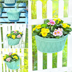 Sungmor Wall Hanging Planters,11.5 Inch Hanging Flower Pots for Railing Fence - Indoor Outdoor Balcony Wall Planter Hanging Basket, Plastic Pot Plant Container - Half Round & 3PC Pack & Green