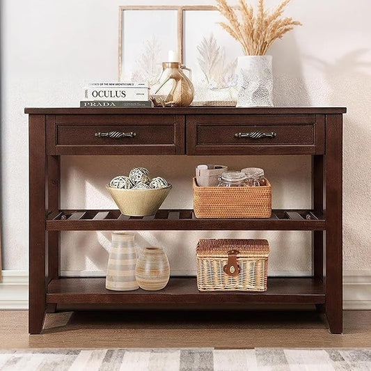 Solid Wood Console Table Sofa Tables with Drawers and Shelves Small Entryway Table for Living Room,Decorative,Foyer(42" Espresso)