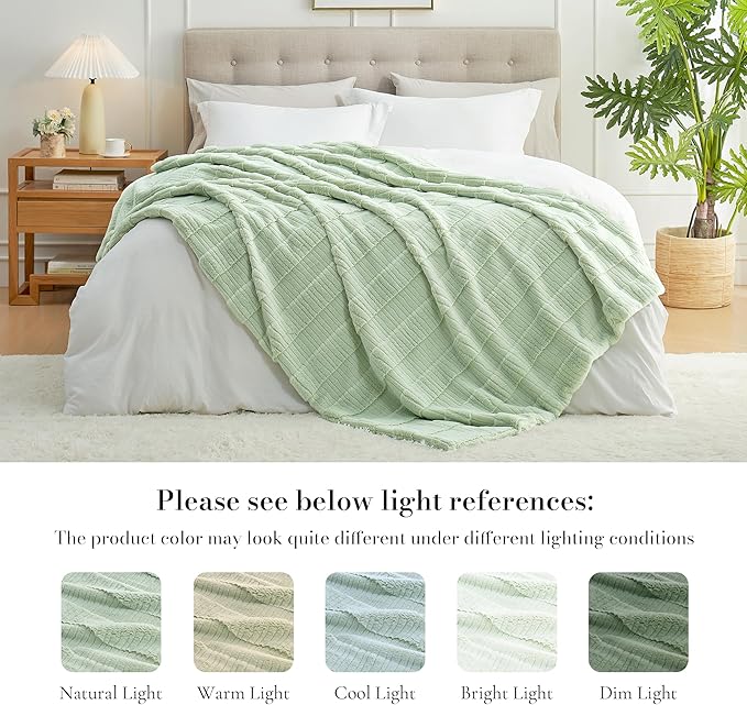 Amélie Home Luxury Striped Faux Fur Throw Blanket for Couch, Embossed Split Fur Cozy Fuzzy Fluffy Luxurious Soft Plush Sofa Chair Bed Gift Blankets for Women Men Wife Friend, 60"x80", Sage Green