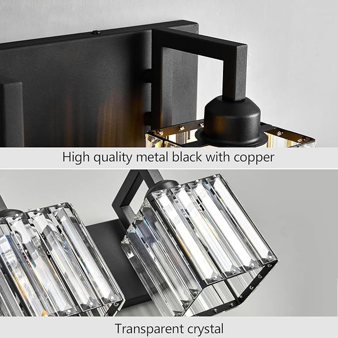 Modern Crystal Bathroom Vanity Light 4-Lights Black Modern Crystal Wall Lamp Bathroom Modern Crystal Vanity Lighting