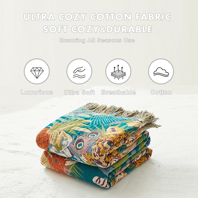 MSGKV Throw Blanket for Couch Cotton Muslin Breathable Leopard Animals Blanket 50"x60" Sofa Chair Blankets for All Seasons Lightweight Farmhouse Blankets Home Decor