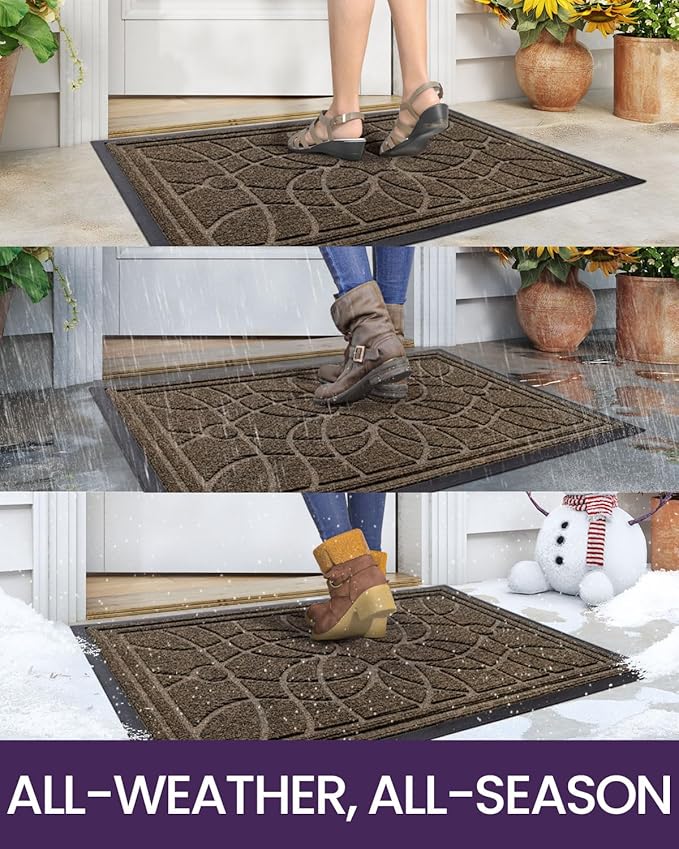 DEXI Front Door Mat Outside Entrance, Heavy Duty Non Slip Low Profile Doormat for Entryway, Trap Dirt and Moisture Welcome Mats, Easy Clean, Patio, Garage, 4x2, Brown