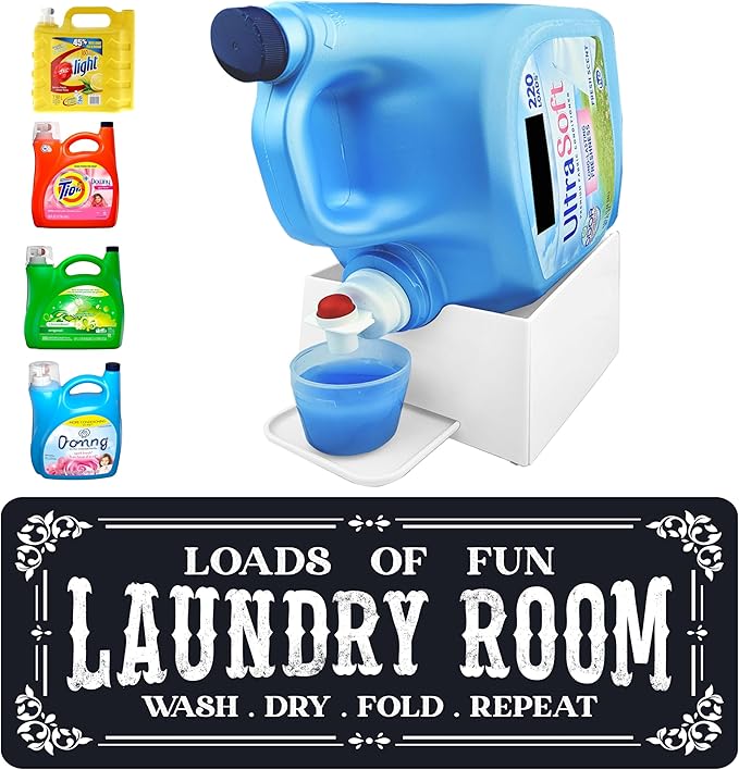TidyFriend Laundry Detergent Holder with Laundry Room Rug Runner, Detergent Stand for Spill Protection, Non-Slip Runner Mat, and Stylish Room Organizer for Home & Laundry Spaces