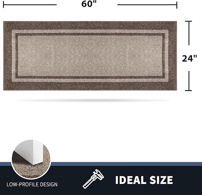 PURRUGS Dirt Trapping Door Mat 24" x 60", Non-Slip/Skid Machine Washable Entryway Rug, Shoes Scraper, Area Rug, Super Absorbent Welcome Mat for Muddy Wet Shoes and Paws, Beige & Grayish Brown