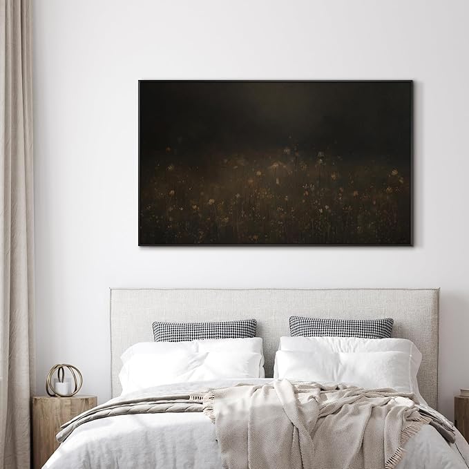 SIGNWIN 36"x60" Extra Large Framed Wall Art Dark Floral Meadow Moody Wildflower Field in Deep Earthy Tones Illustration for Home Living Room Bedroom Decor (Frame Assembly Required)