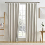 RAIN CITY Natural Birch 70 x 84 Inch Extra Wide Linen Blackout Curtains for Large Windows,Back Tab Pleaetd Drapes with Hooks Track System Curtain Panels Room Divider Curtains for Patio Sliding Door