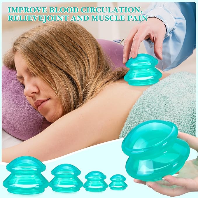 Geiserailie 16 Pcs 4 Sizes Cupping Therapy Set Silicone Cupping Massage Cups Professional Chinese Therapy Cup Vacuum for Body Muscle Nerve(Green)