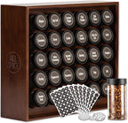 AllSpice Spice Rack Organizer, Wood, 525 Unique Labels, Countertop or Wall Mount, Includes 30 4oz Jars- Walnut Stain