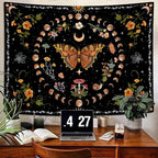 Aipon Orange Butterfly Moon Flower Tapestry Botanical Floral Plant Boho Tapestry for Bedroom Aesthetic Vintage Tapestries Wall Hanging for Living Room Dorm (60.00'' × 80.00'', Orange)