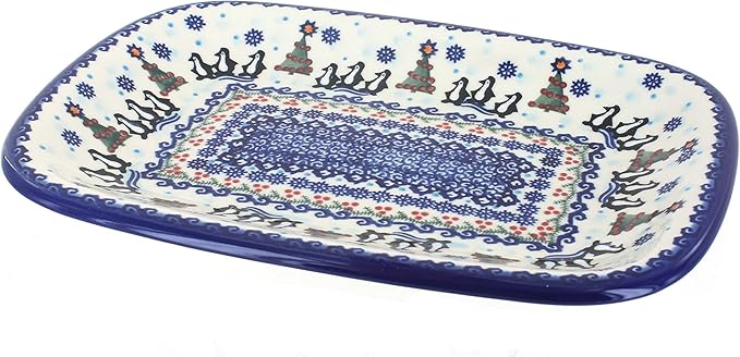 Blue Rose Polish Pottery Arctic Holiday Medium Rectangular Serving Platter