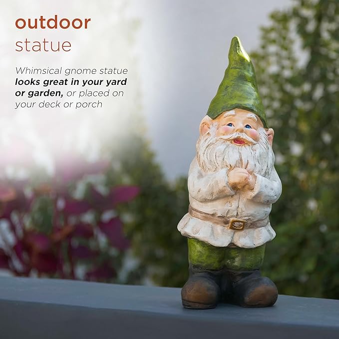 Alpine Corporation - 12" Tall Outdoor Garden Gnome Yard Statue Decoration – Playful Resin Gnome with Earthtone Colors - Durable, Weatherproof Lawn Sculpture for Patio, Deck, Yard