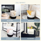 OrganiHaus Black & White Blanket Storage Basket for Living Room 15x18, Woven Nursery Hamper Basket, Large Toy Basket Storage for Kids, Laundry Hamper, Baby Laundry Basket, Cute Cotton Rope Basket