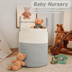 Large Woven Laundry Basket Hamper,80L Cotton Rope Storage Bin for Blankets,Toys and Clothes,Decorative Tall Nursery Hamper for Living Room,Baby Nursery,Bathroom and Bedroom,White and Grey