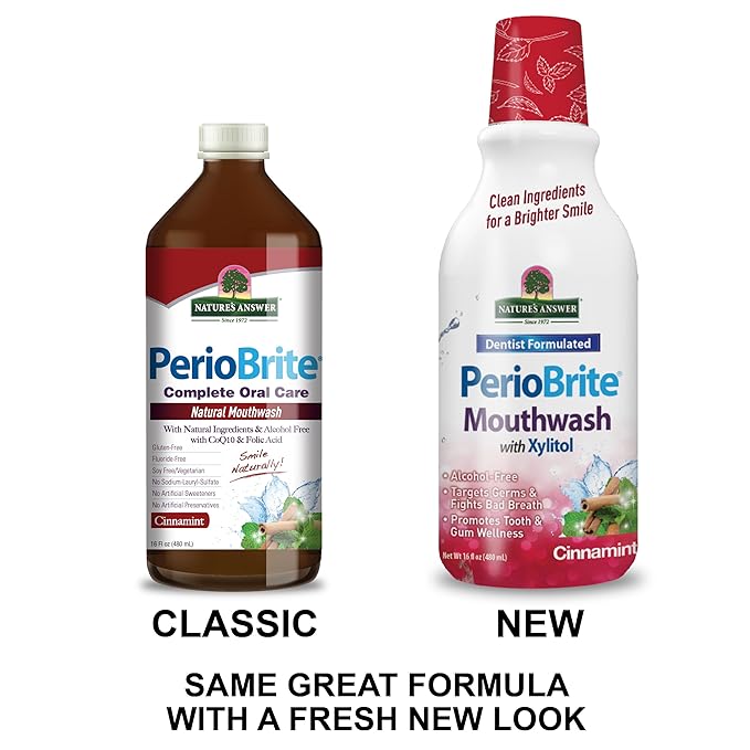 Nature's Answer Periobrite Cinamint Mouthwash| Promotes Healthy Teeth & Gums| Fights Bad Breath| Fluoride-Free, Alcohol-Free, Gluten-Free & Vegan| No Artificial Preservatives 16oz