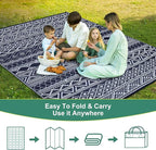 GAOMON Outdoor Rug 9'x12' Waterproof Rug for Patio Decor, Foldable Reversible Plastic Straw Area Rugs Mat for Camper, Outside Carpet for Deck, Porch, Picnic, Beach, Dark Blue/White(Bohemia)